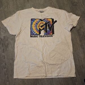 MTV Spiral Tie-Dye Logo Tee - White Preowned. Size L